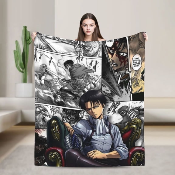 Cozy Warm Plush Throw Attack on Titan Levi Ackerman Fluffy Blanket for Bed Couch Living Room 50"x40"