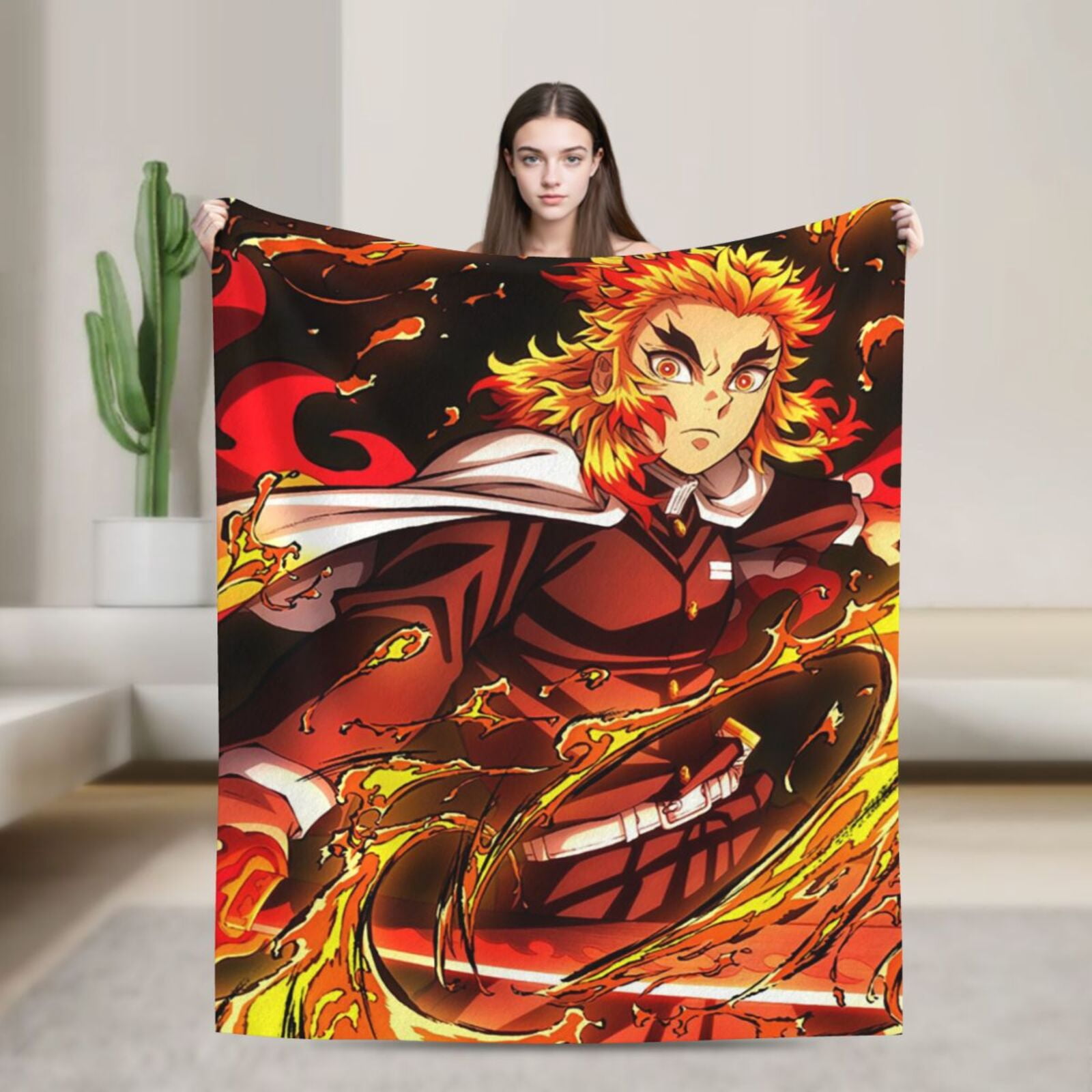 Cozy Warm Plush Throw Demon Slayer Rengoku Kyojuro Fluffy Blanket for ...