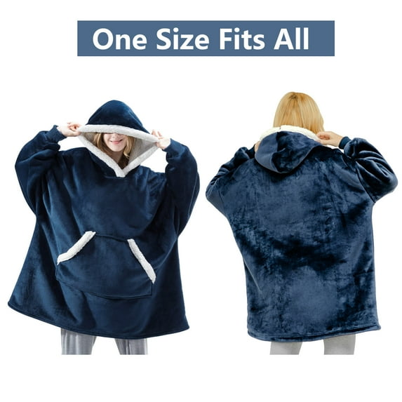 Cozy Wearable Blanket Hoodie, Double-Sided Plush Fleece, Oversized Hood & Pocket, Unisex