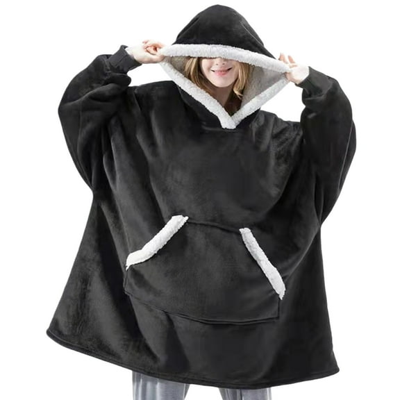 Cozy Wearable Blanket with Oversized Hood - Sherpa Lined, Elastic Cuffs, for Indoor & Outdoor