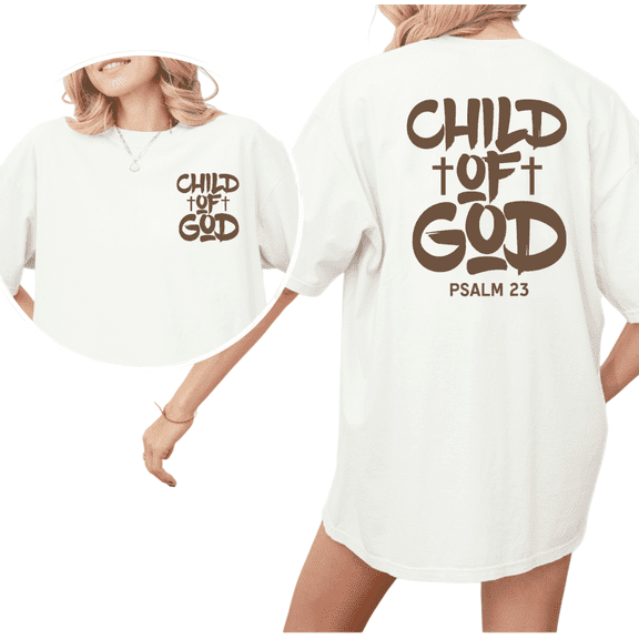 Cozy White Print Tshirt Graphic Tees Shirts Warm Brown Child of God Psalm 23 Daily Casual Faith Outfits S-5XL Cotton Tops