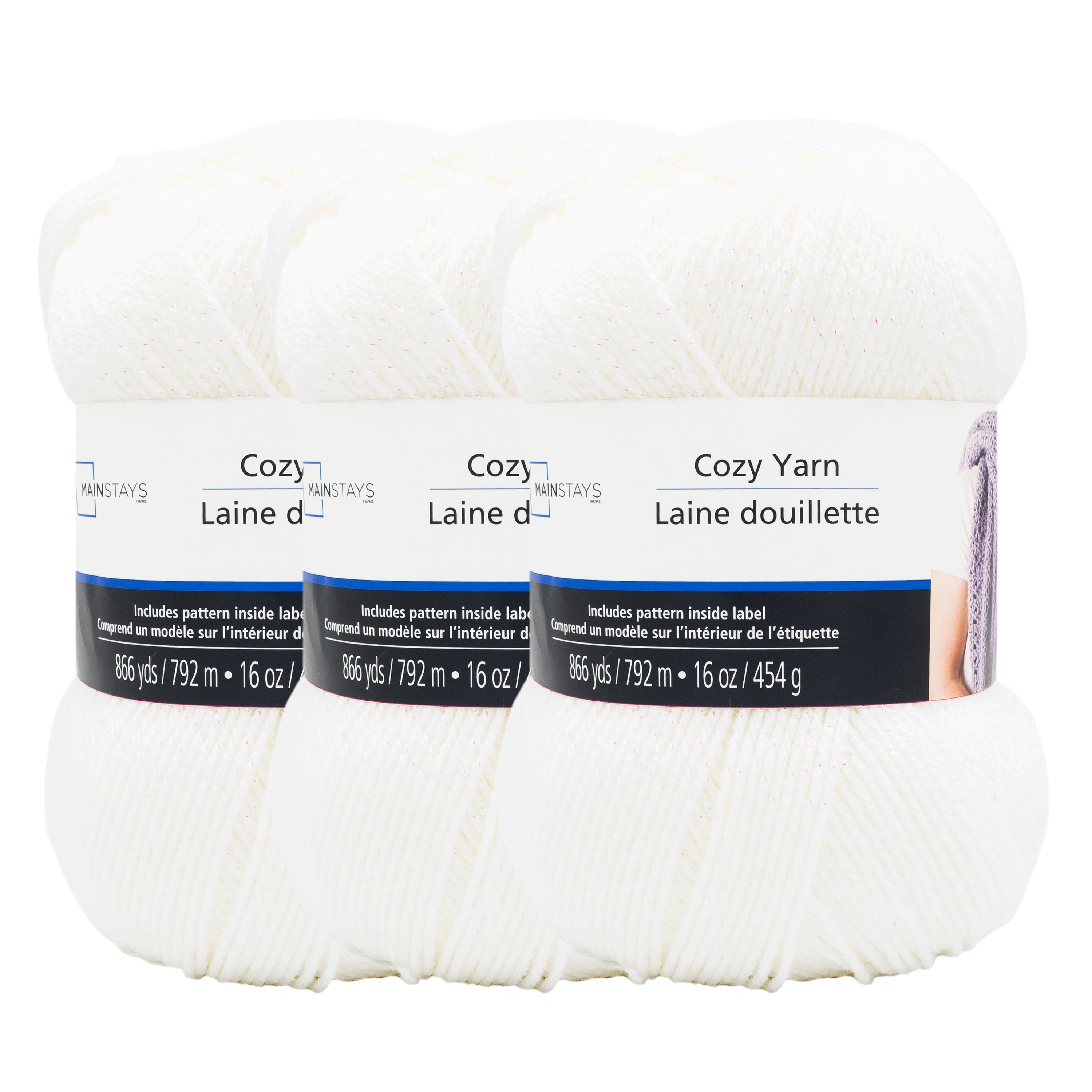 Cozy White Sparkle Medium Acrylic, Metallic White Yarn 3 Pack