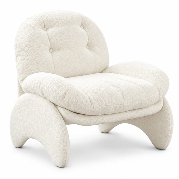 Cozy White Teddy Fleece Cloud-Shaped Accent Chair with Curved Legs, Soft Plush Lounge Armchair for Living Room, Bedroom, Comfy Reading Chair for Small Spaces
