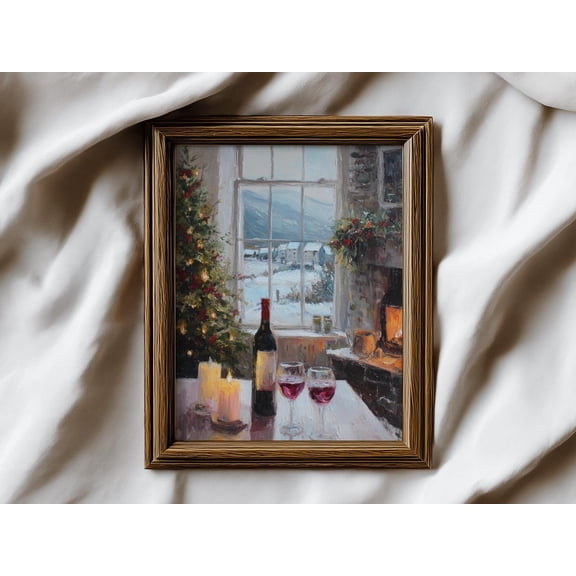 Cozy Window Fireplace Winter Wall Art, Unframed Paper Print Size 12x18