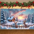 thumbnail image 1 of Cozy Winter Banner Log Cabin Christmas Display Reindeer Pine Tree Holiday Background for Christmas Party Winter Holiday Home Decoration, 1 of 9