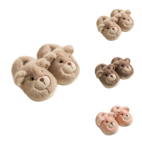 Cozy Winter Bear Design Slippers, Soft Indoor Warm Home Shoes for Girls and Toddlers, Comfortable Slip-On Christmas Gifts
