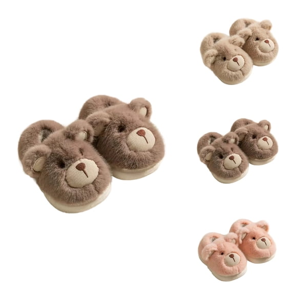 Cozy Winter Bear Design Slippers, Soft Indoor Warm Home Shoes for Girls and Toddlers, Comfortable Slip-On Christmas Gifts
