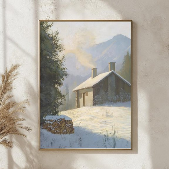 Cozy Winter Cabin in Snow Rustic Mountain Lodge Alpine Nature