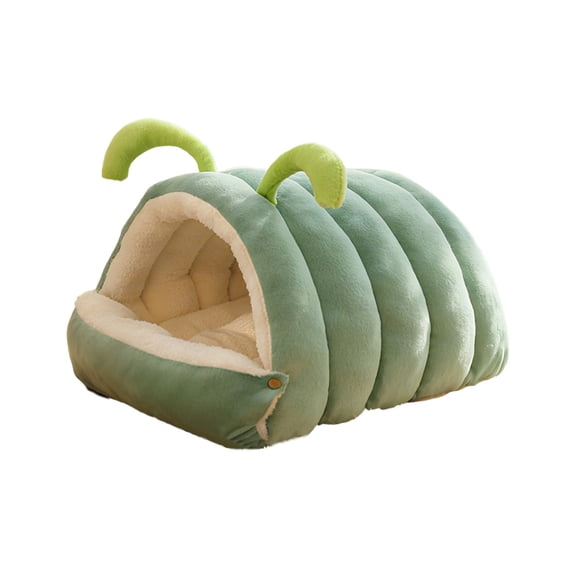 Cozy Winter Cat Bed, Semi-Enclosed Soft Pet Bed, Removable and Washable Design, Ideal for Indoor Use, Perfect for Cats Seeking Comfort and Privacy, Green