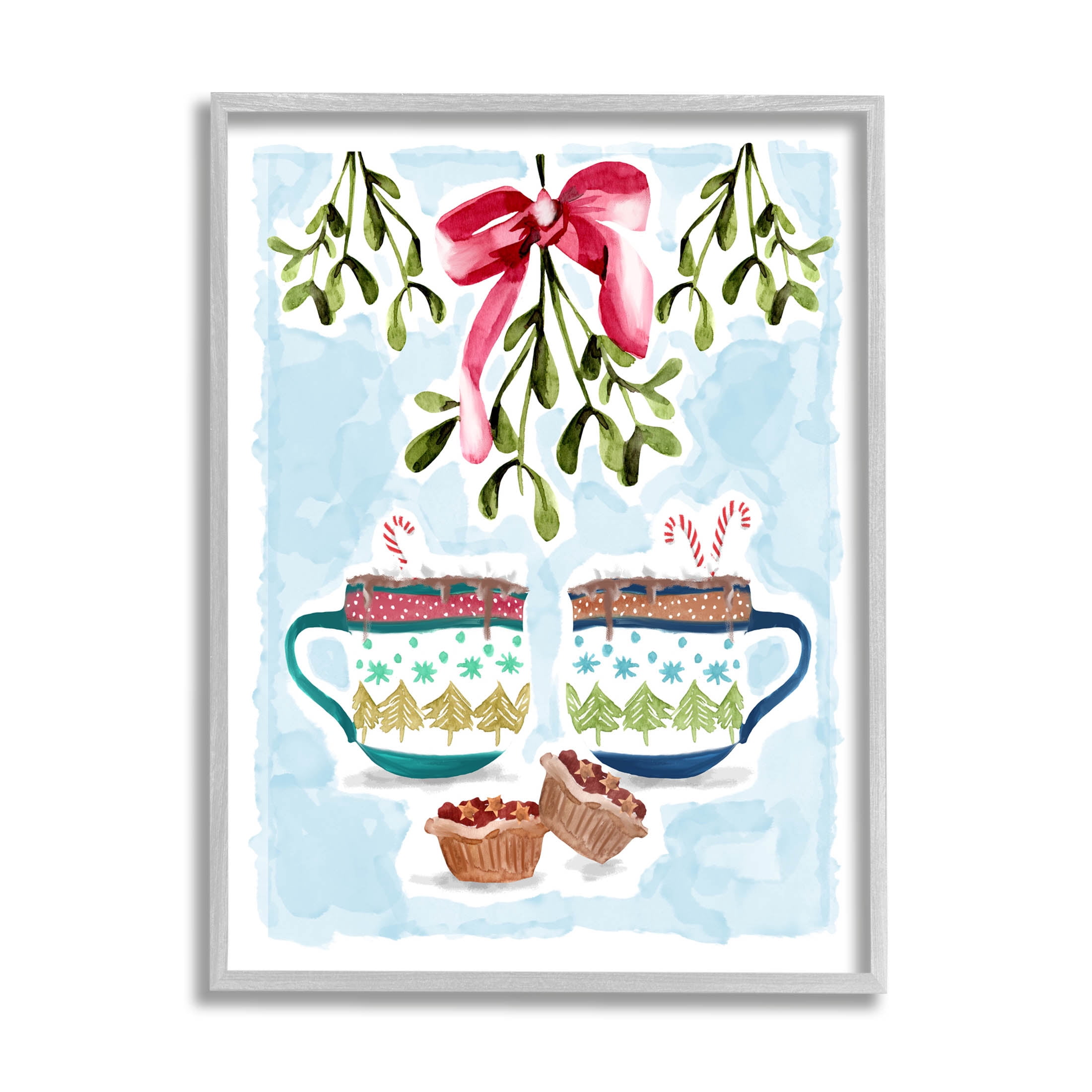 Cozy Winter Cocoa Dessert Holiday Graphic Art Gray Framed Art Print Wall Art
