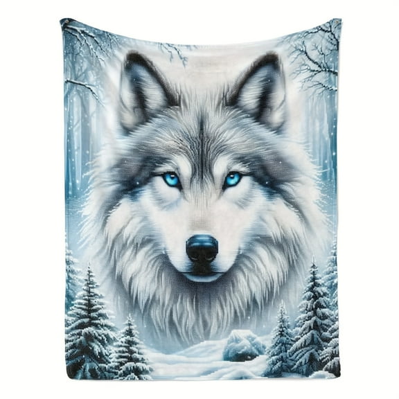 Cozy Winter Flannel Blanket Soft Warm Cozy Wolf & Snowy Forest Flannel Blanket Machine Washable Hypoallergenic Tear-Resistant Multipurpose Throw for Sofa Bed Car Camping Office