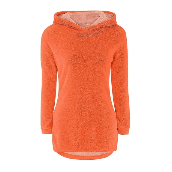 Cozy Winter Girls Orange Hooded Sweatshirt Thick Soft Casual Pullover Top For Kids Youth Outerwear Comfortable Warm Loungewear,Size:5-6 Years