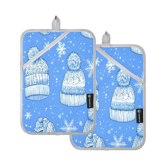 Cozy Winter Hats 7x9.8in Pot Holder Set Heat-Resistant Oven Hot Pads Durable with Storage Loop