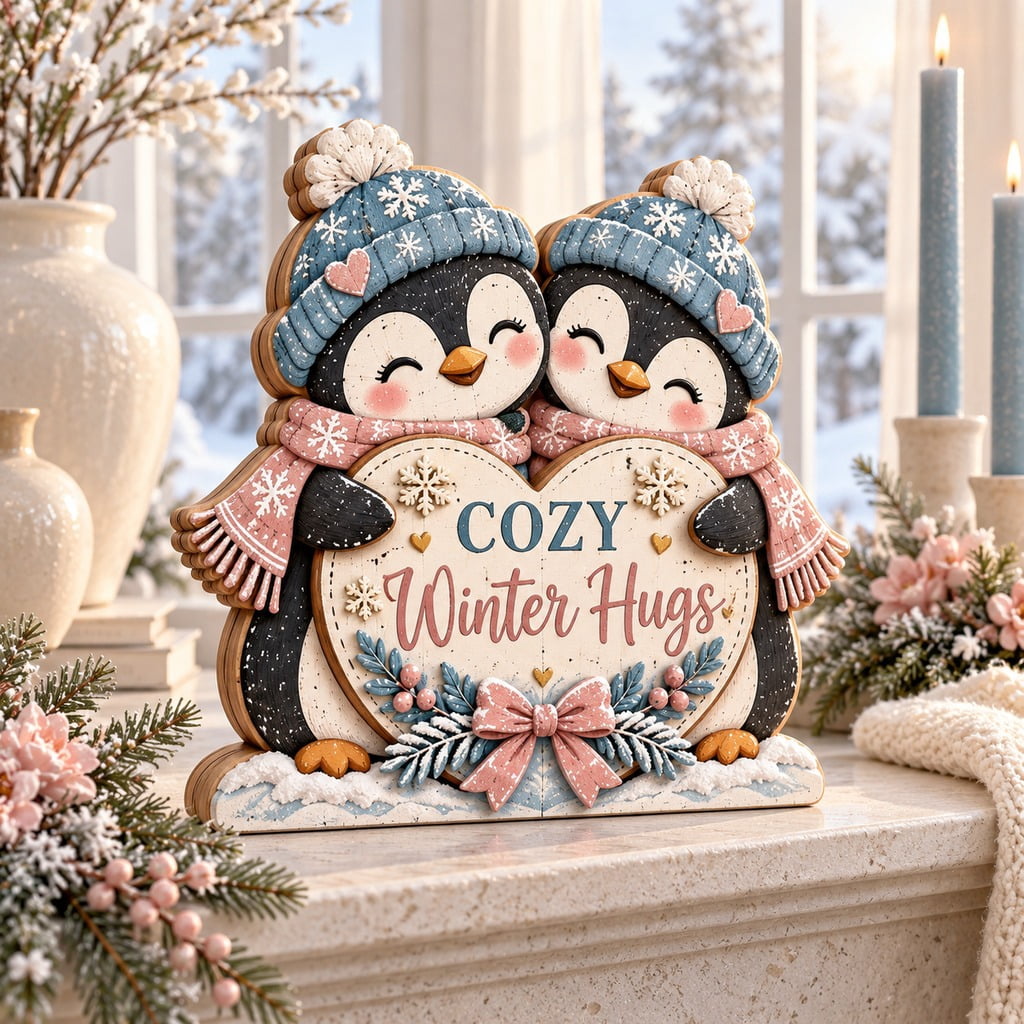 Cozy Winter Hugs Penguin Wooden Block 3 Layer Decor - Walmart.com