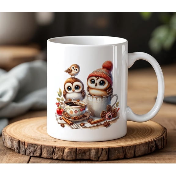 Cozy Winter Owl Mug Cute B1aby Owls in Teacup Ceramic Coffee Cup Woodland Animal H1oliday Gift Warm Autumn Vibes 330ml