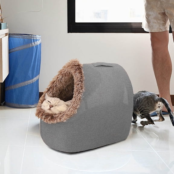 Cozy Winter Pet Cave Nest, Enclosed Plush Hideaway Bed for Cats and Small Dogs, Warm Indoor Sleeping Pod with Insulated Cushion, Portable Comfort House