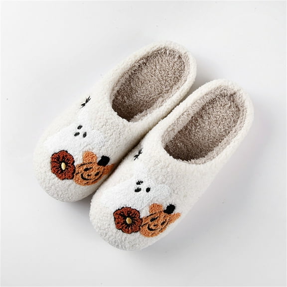Cozy Winter Slippers For Women Fashion Halloween Print Shoes Comfortable Indoor Slides With Sole Casual Home Footwear