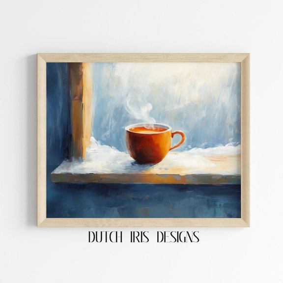 Cozy Winter Tea Scene, Rustic Windowsill Wall Art, Steamy Mug Of Tea, Cottagecore Decor, Winter Print 113 Home Decor #2061, Unframed Poster Size 12x18