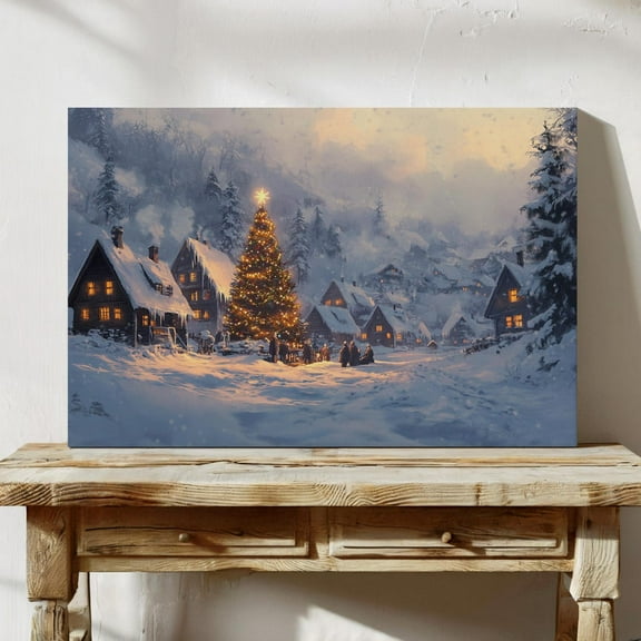 Cozy Winter Village Wall Art Print - Festive Tree And Snowy Holiday Scene Wall Art, Modern Wall Decor, 8x12 UNFRAMED