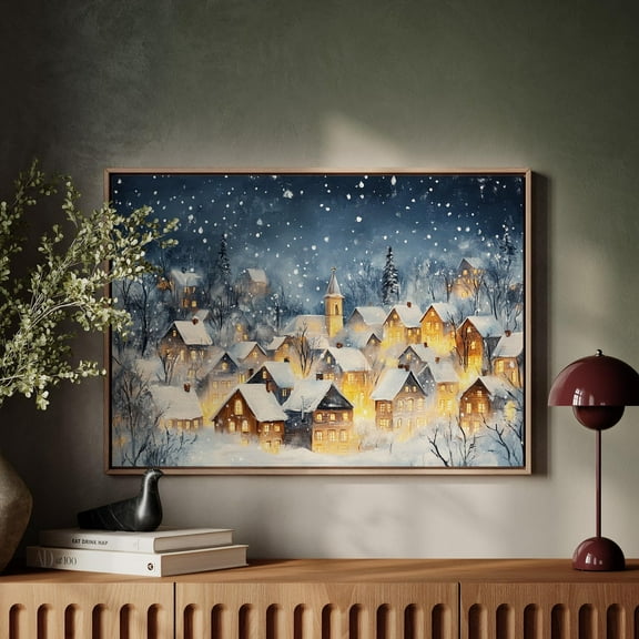 Cozy Winter Village Wall Art – Snowy Print With Glowing Homes For Living Room, Bedroom, Or Holiday Decor Wall Art, Modern Wall Decor, 8x12 UNFRAMED