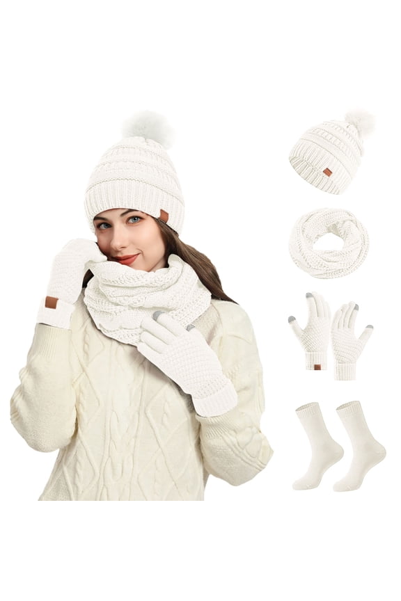 Cozy Winter Wear Set Women's Woolen Hat Scarf Gloves and Socks - Cold Weather Accessories for Style and Warmth