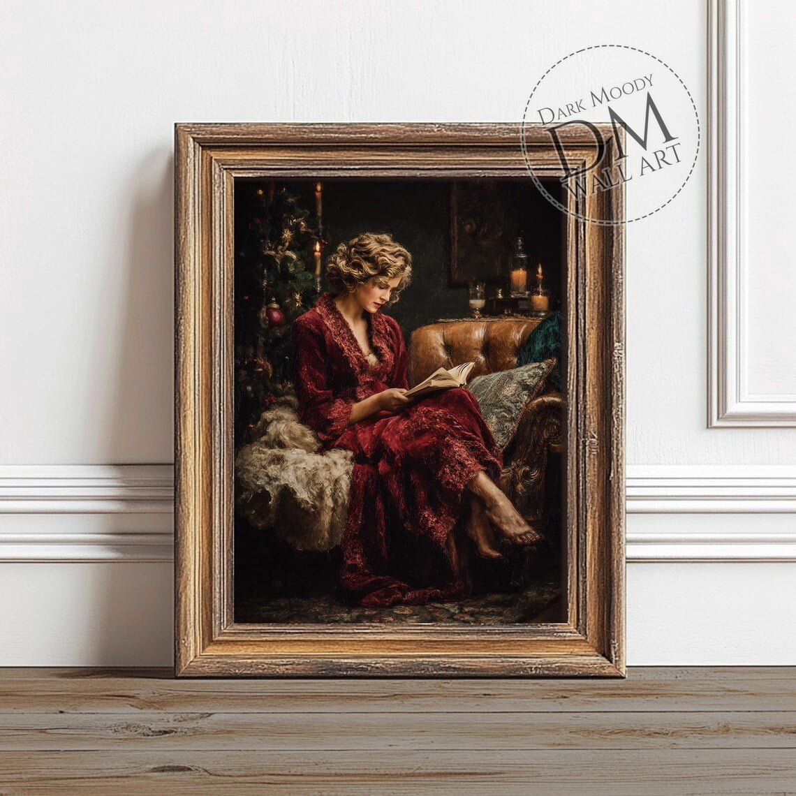 Cozy Woman Reading, Dark Moody Wall Art, Vintage Holiday Portrait Print ...