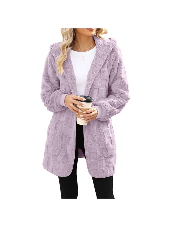 Cozy Women’s Autumn Winter Open Front Cardigan Casual Fuzzy Knit Sweater Jacket For Daily Wear Women Hooded Winter Coat Winter Vest for Women plus Size Jackets And Coats Light Medium Heavy Weights