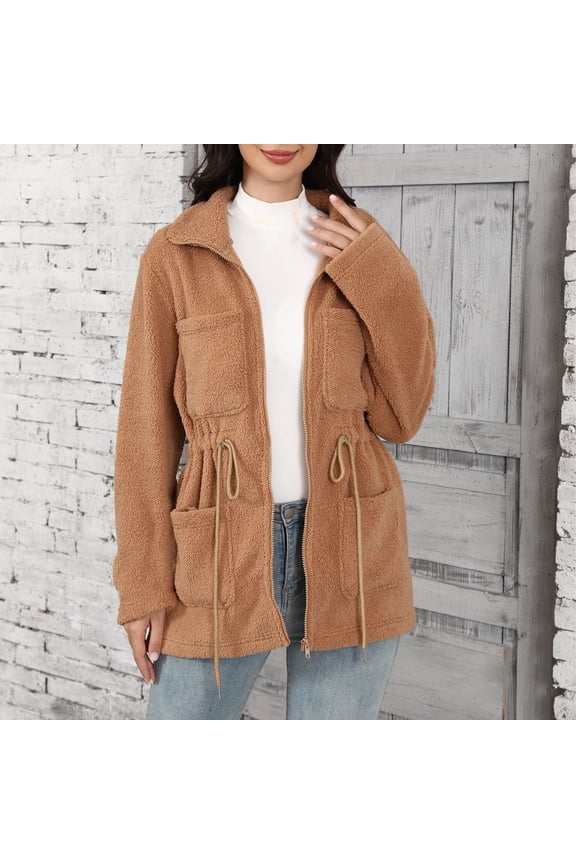 Cozy Women's Autumn Winter Oversized Zip Up Pocket Long Sleeve Cardigan Jacket Winter Jackets Women Olive Coats Hooded Utility Jacket Badge Coats Insulated Women Jacket Leather Men Coats with Hood