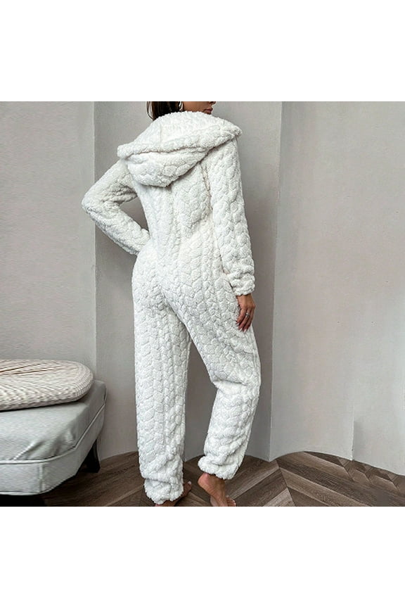 Cozy Women's Coral Jumpsuit Pajamas Stylish Warm Hooded Loungewear For Autumn And Winter Tight Jumpsuit for Women Adult Pajamas Overhauls Women Jumpsuits Sequin plus Size Pajamas Jean Suite Snow