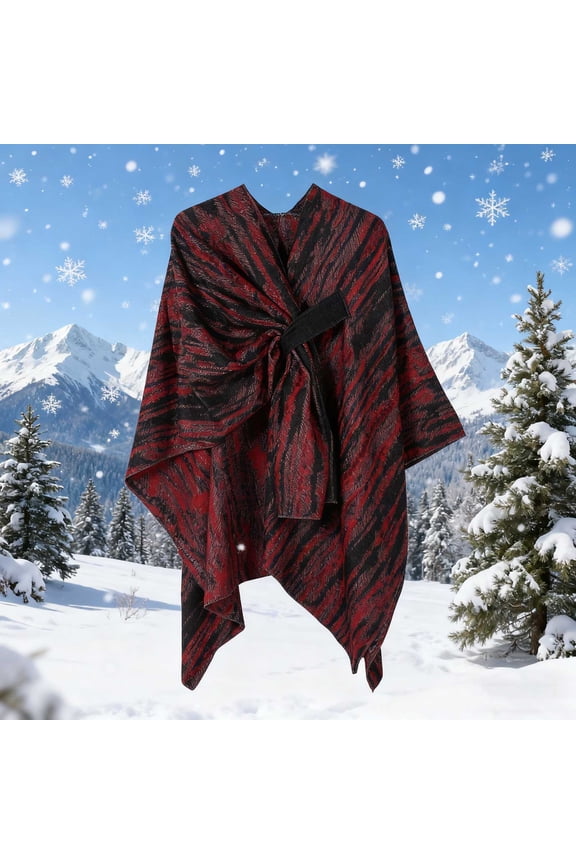 Cozy Women's Fashion Shawl Cape - Warm Solid Color Side Tie & Split