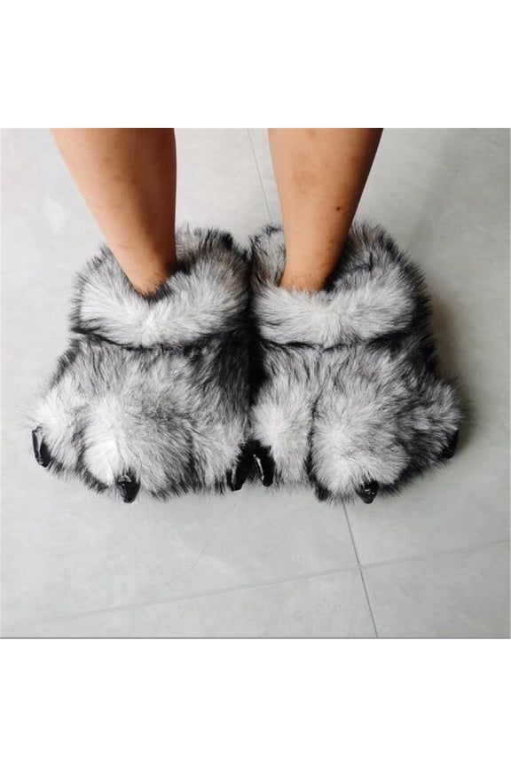 Cozy Women's Faux Fur Slippers with Warm Paw Design Casual Winter Fluffy Faux Fur Slides Indoor Shoes