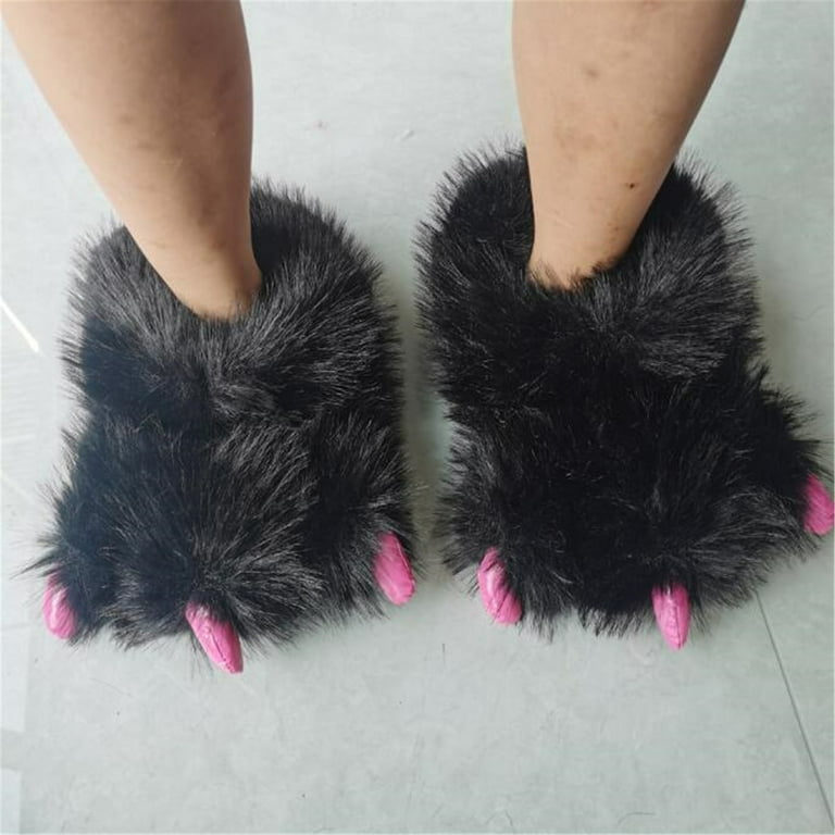 Cozy Women's Faux Fur Slippers with Warm Paw Design Casual Winter