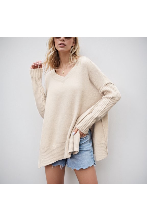 Cozy Women's V Neck Irregular Patchwork Sweater For Fall And Winter Loose Fit Trendy EU/US Style Button up Sweat Shirt Nylon Sweatshirt plus Size Sweatshirt Pullover Sweat Shirt for Men Short Sleeved