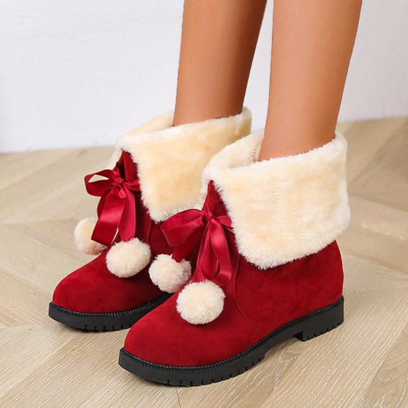 Cozy Womens Mid Calf Boots With Bow Lining Low Heel Comfort Booties For Daily Walking Office Errands All Day Wear Great Gift For Wife Daughter,Red 8