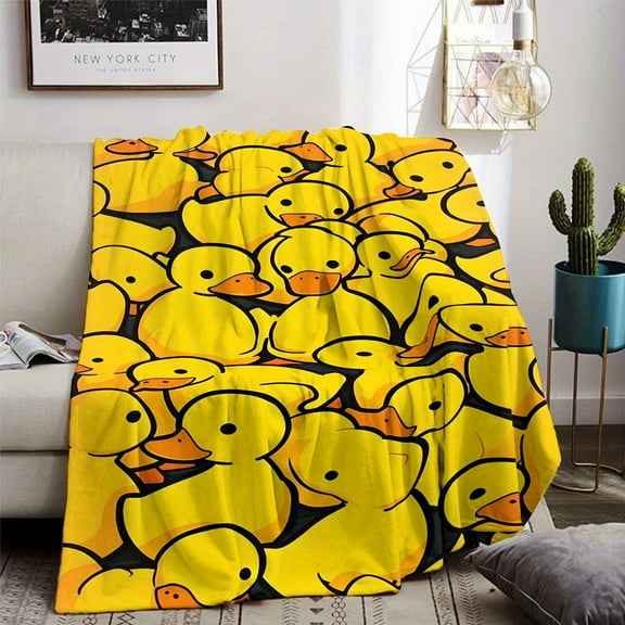 Cozy Yellow Duck Print Flannel Blanket - Soft All-Season Throw for Bedroom, Camping, Valentine’s Day & Anniversary Gifts, Contemporary Home Decor with Vibrant Duck Pattern