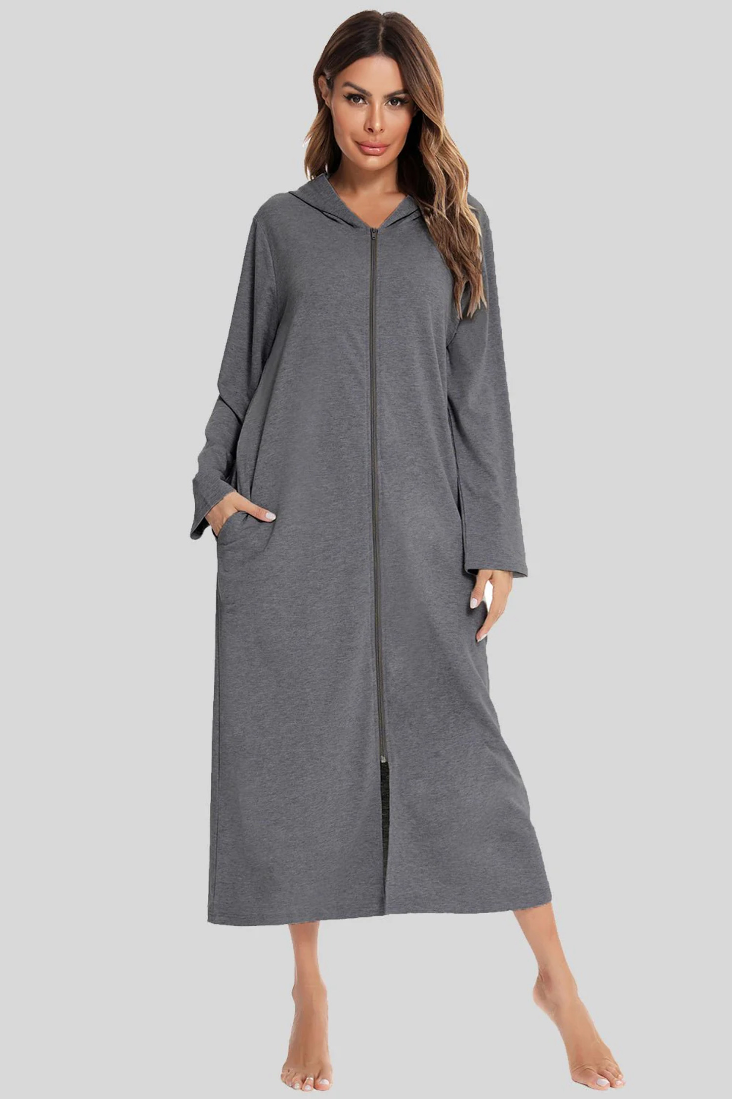 Cozy ZipUp Nightgown with Pockets