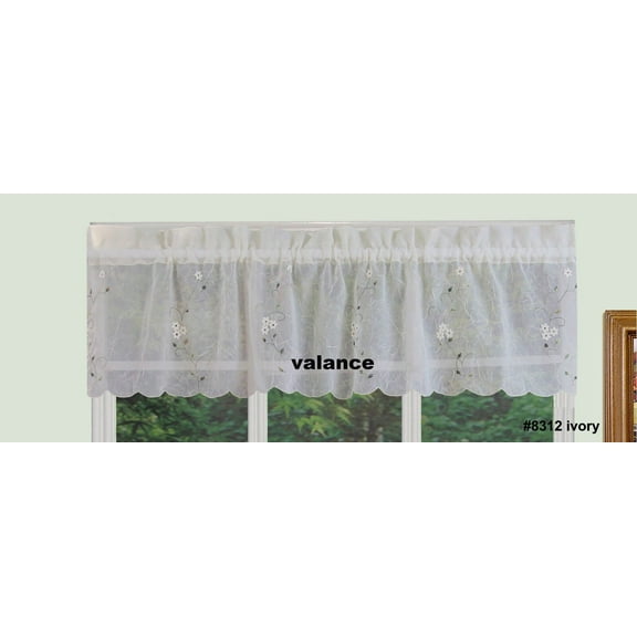Cozy and Elegance - Daisy Embroidery Kitchen Curtain Valance Tiers or Swags IVORY