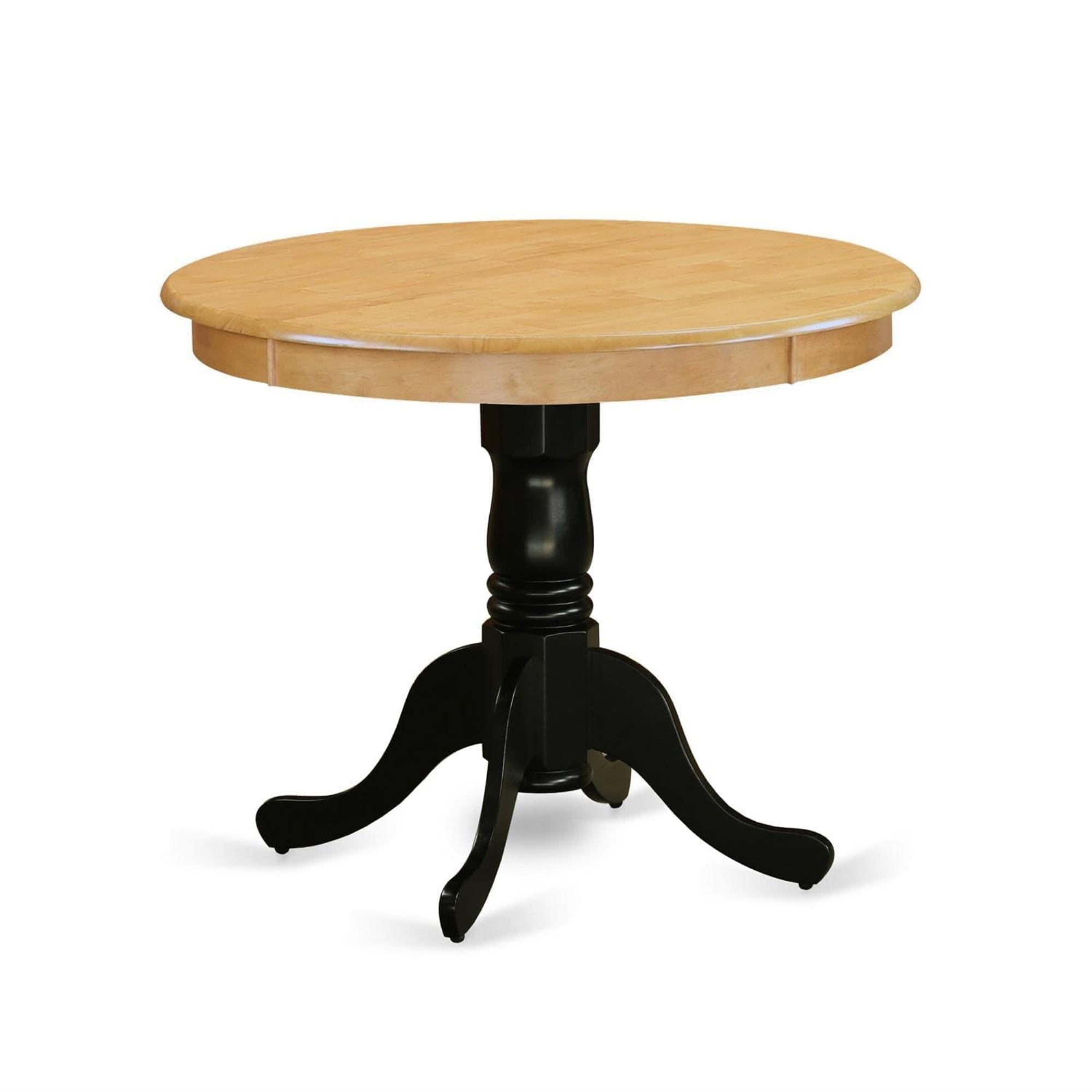 Classic 36" Oak Top Round Pedestal Dining Table in Black