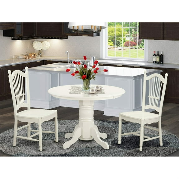 Cozy and Inviting 3 Piece Dining Table Set with Sheaf Back Chairs - Linen White Finish - Perfect for Small Spaces