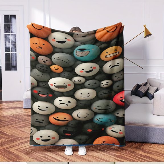 Cozy and Joyful Face Pattern Flannel Blanket - Ideal Gift