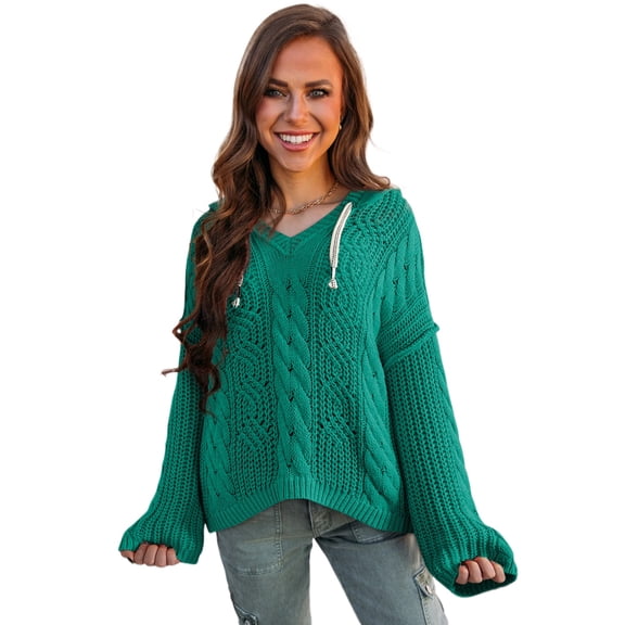 Cozy and Stylish Sea Green V Neck Sweater - Classic Cable Knit Design | [ZhiHiMeRi] | (US 8-10)M