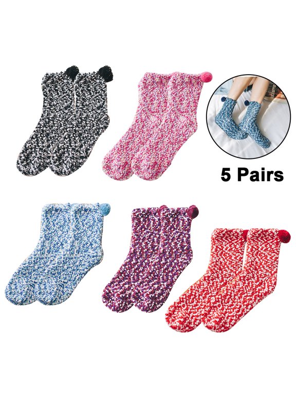 Cozy and Warm: 5 Pairs of Fuzzy Socks for Women, Perfect Christmas Gifts - red + black + rose red + light blue + purple