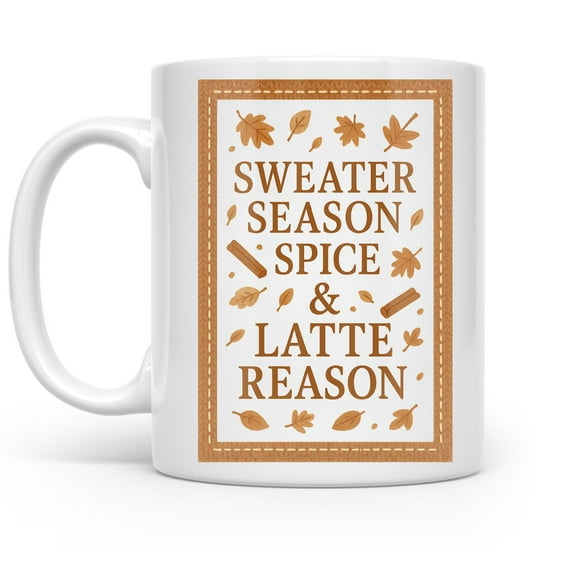 Cozy Sweater 11 oz Coffee Mug - Knit Texture Warm Tones White Ceramic Gift