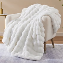 CozyBloom Throw Blanket Luxury Cozy Fluffy Faux Fur Blanket for Couch Bed Room Decoration Gift White 50" x 60"