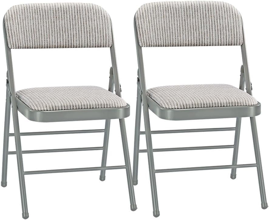 White Fabric Padded Armless Stackable Metal Chairs, Set of 2
