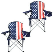 CozyBox 2 Pack Premium Portable Folding Chairs with Can Cooler and Storage Pocket -[USA Flag 2 Pack]