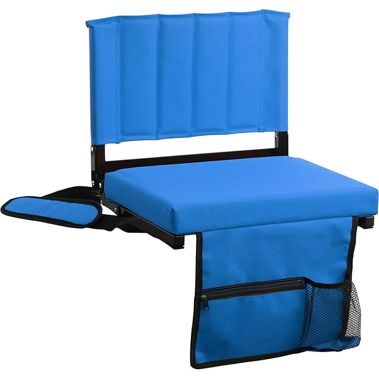 Cozybox 2-Pack of Stadium Seat for Bleachers with Padded Cushion Foldable Stadium Chairs with Strap and Cup Holder, Adult Unisex, Size: 1-Chair, Blue