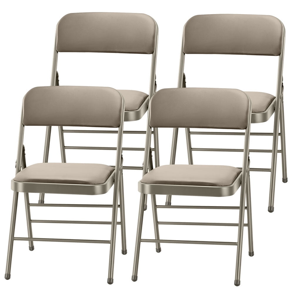 Gray Folding Chairs KAIHAOWIN 4-Pack Vinyl-Padded Folding Chair