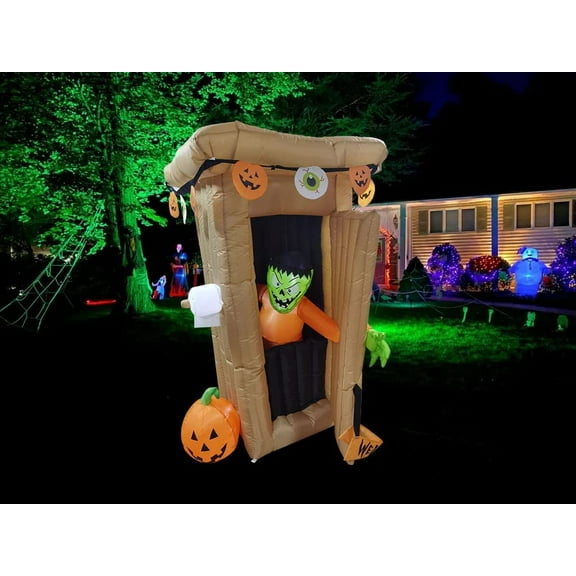 CozyBox 6FT Halloween Animated LED Inflatable Spooky Outhouse with Monster Holiday Yard Decoration