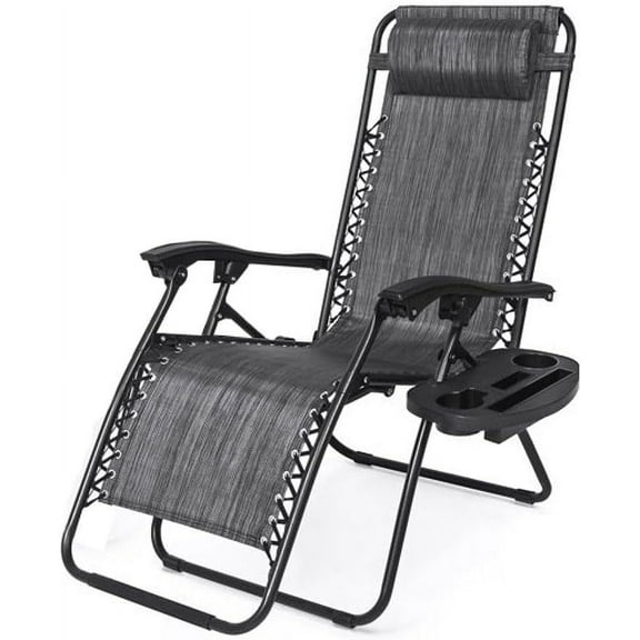 CozyBox Adjustable Lounge Chair with Steel Mesh Fabric: Reclining Lawn Chair Featuring Comfort Pillow, Cup Holder Tray, and Customizable Recline Positions